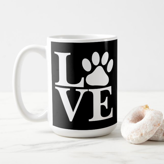 Mug Amour blanc Mot Chien Empreinte de patte sur fond  (Avec donut)