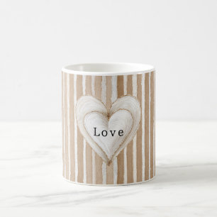 Mug Amour Brun Rayures Coeur Crème Romantique