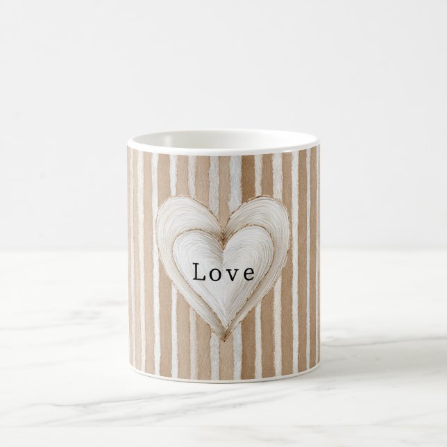Mug Amour Brun Rayures Coeur Crème Romantique (Centre)