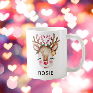Mug Amour Cœur Canne à Sucre Renne Nom Personnalisé