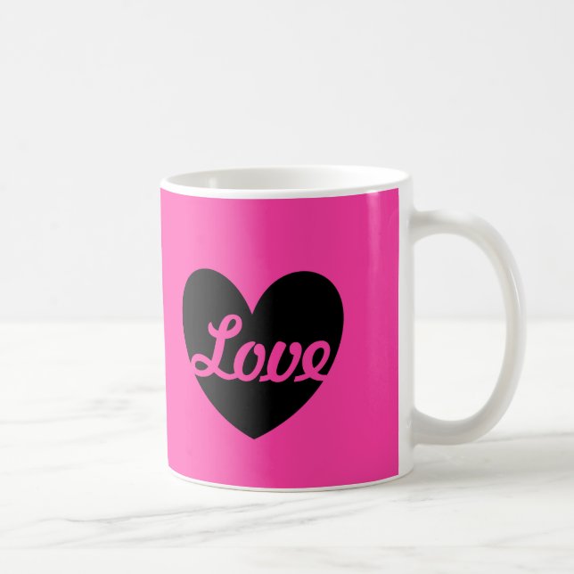 Mug "Amour" Coeur noir sur rose fuchsia (Droite)