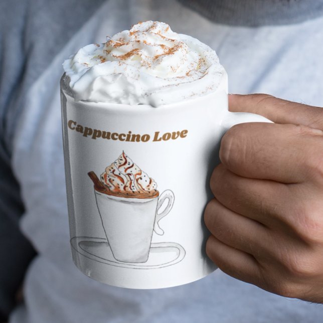 Mug Amour de Cappuccino Aquarelle avec Cannelle (Infuse your mornings with Cappuccino Love, one sip at a time.)