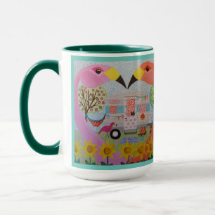 Mug Amour de Flamant rose à l'art populaire vintage d