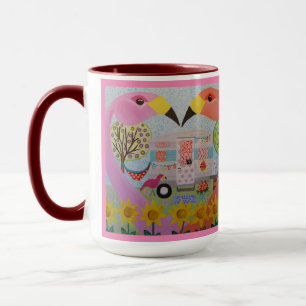 Mug Amour de Flamant rose à l'art populaire vintage d