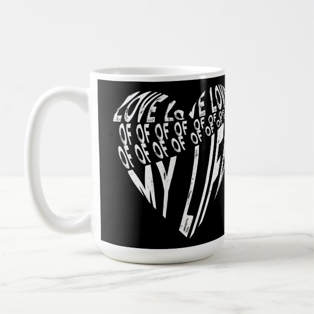 Mug Amour De Ma Vie Design Typographique Noir Et Blanc (Gauche)