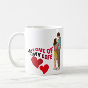 Mug Amour de ma vie, Deux Coeurs, Coeurs rouges, Coupl