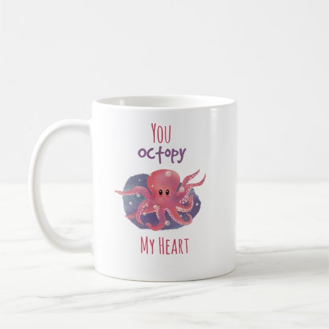 Mug Amour de Pieuvre Mignon ; "Vous octopiez mon c (Gauche)
