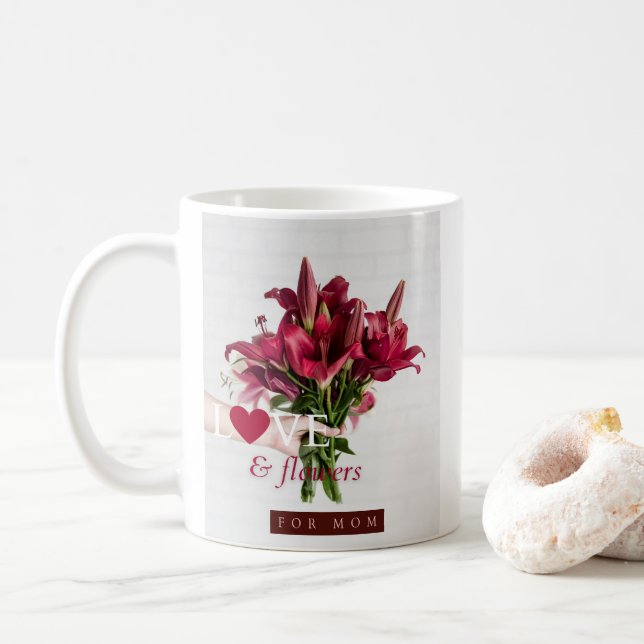 Mug Amour Et Fleurs Pour MoM Roses Floraux Rose Violet (Avec donut)