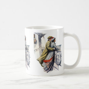 Mug Amour et romance vintage, jeunes mariés sur un bat