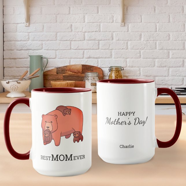 Mug Amour Mama Ours Portant Bébé Ours Cubs Personnalis (Créateur téléchargé)