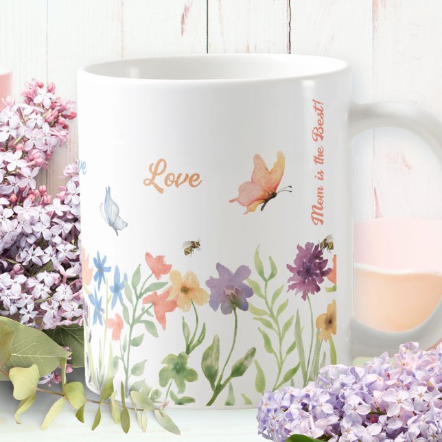 Mug Amour Meilleure Maman Peint Fleurs de printemps Pa (Love Best Mom Painted Spring Flowers Butterfly Bee Coffee Mug ©Susanne Sachers - Sunny Mind 🌞)