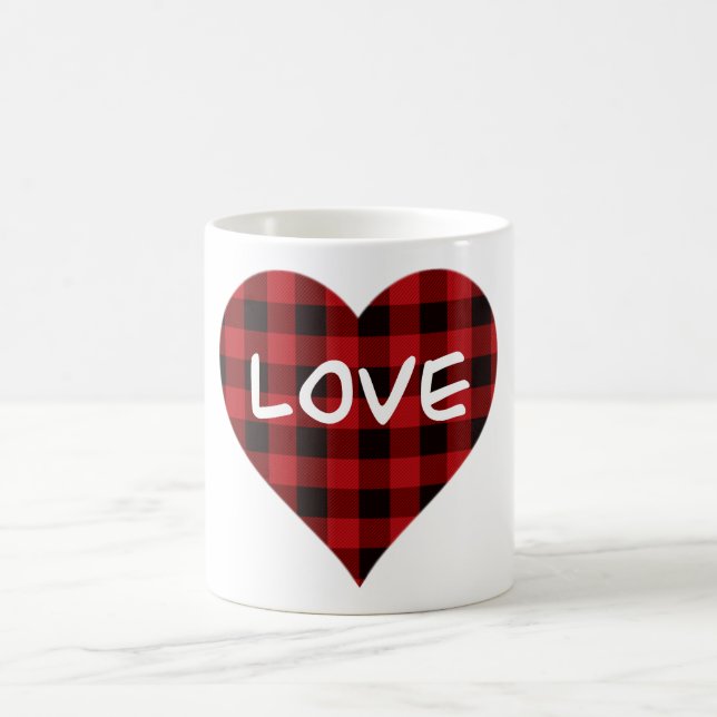 Mug Amour, motif plaid de buffle rouge, coeur valentin (Centre)