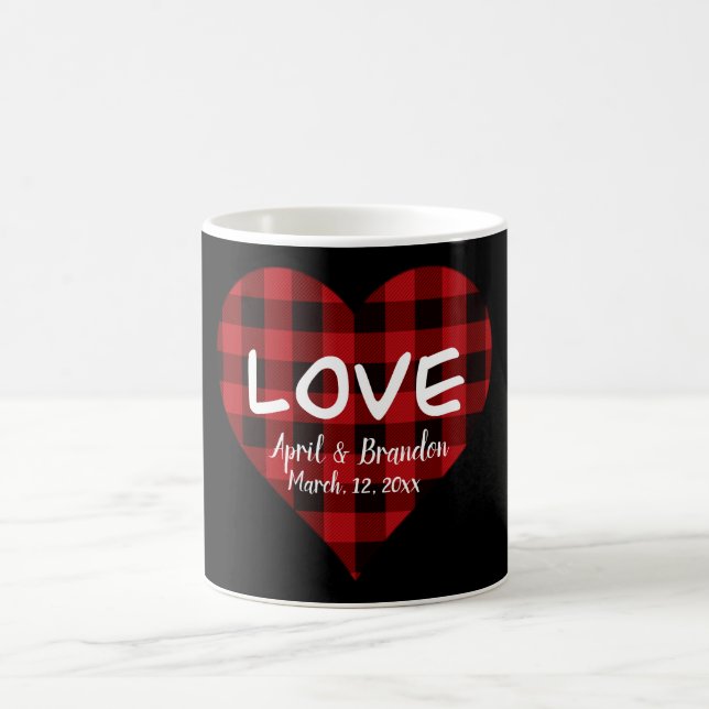 Mug Amour, motif plaid de buffle rouge, coeur valentin (Centre)