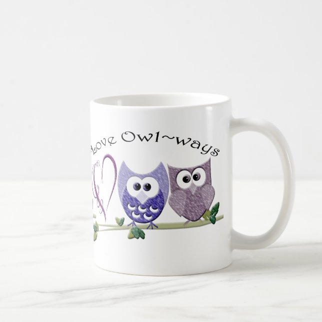 Mug Amour Owl~ways, cadeaux mignons d'art de hiboux (Droite)