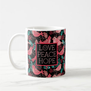 Mug Amour Paix Espoir Noël hiver Berries rouges Oiseau
