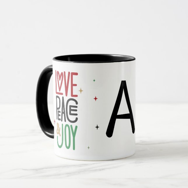 Mug Amour, paix et joie | Initiale (Devant gauche)
