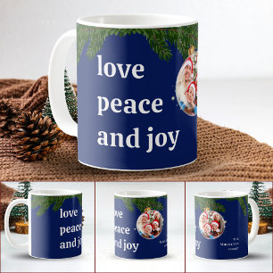 Mug Amour Paix Joie Noël Famille Photo Bleu Marine