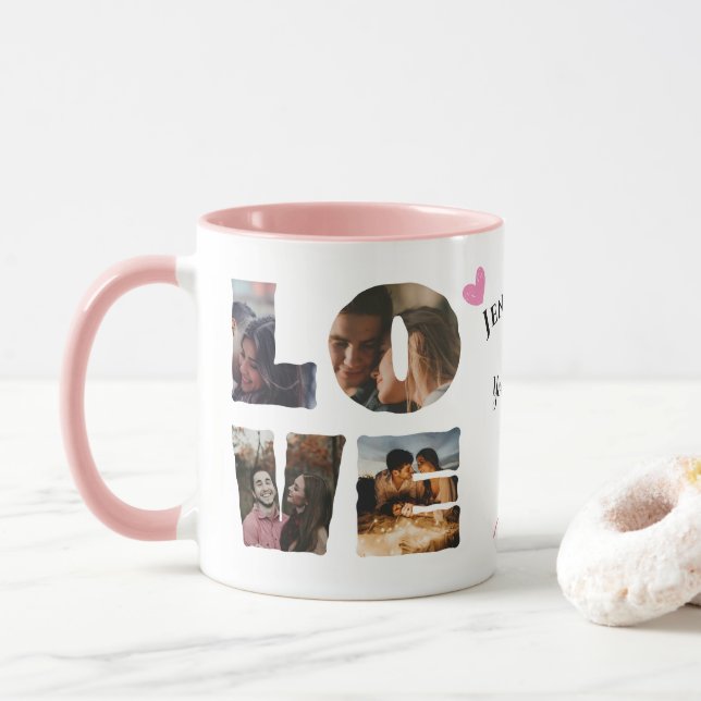 Mug Amour personnalisé photo Collage Saint Valentin (Avec donut)