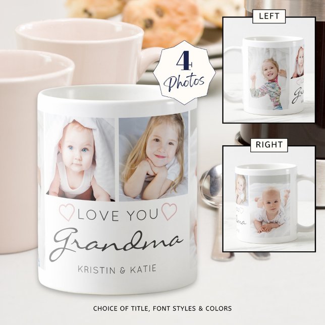 Mug AMOUR PERSONNALISÉ VOUS GRANDMA manuscrit 4 Photo (Créateur téléchargé)