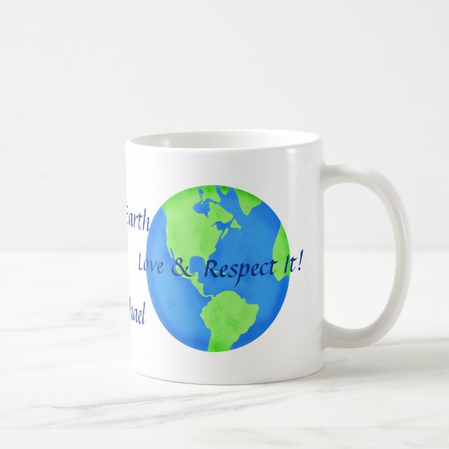 Mug Amour Respectez la Terre Art Nom Personnalisé (Droite)