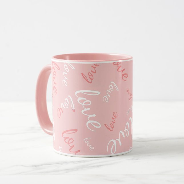 Mug Amour rose écriture manuscrite typographie romanti (Devant gauche)