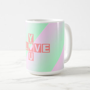 Mug Amour rose, mots croisés, Saint-Valentin pastel