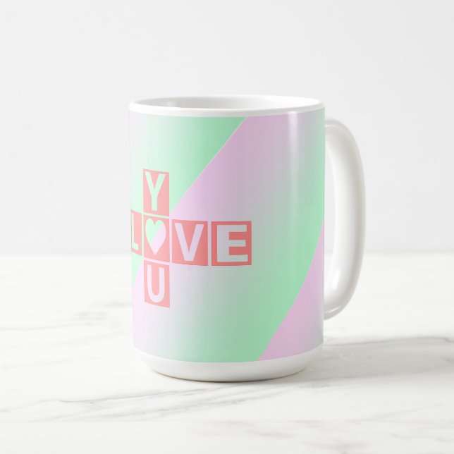Mug Amour rose, mots croisés, Saint-Valentin pastel (Devant droit)