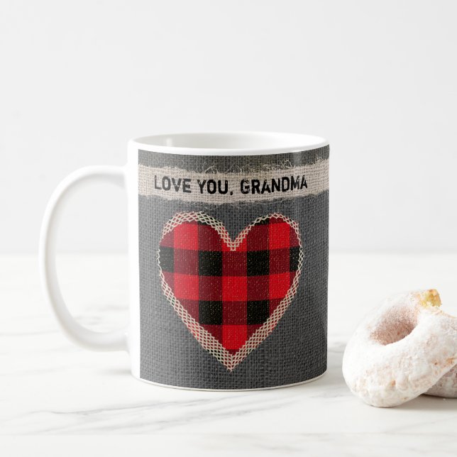 Mug Amour rouge rustique de coeur de plaid de Buffalo (Avec donut)