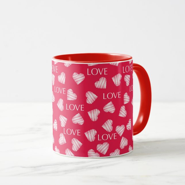 Mug Amour sans couture Saint-Valentin rose rouge blanc (Devant droit)