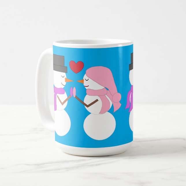 Mug Amour & Snowpeople : Vert bleu (Devant gauche)