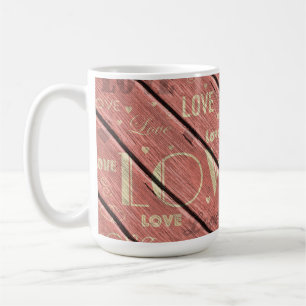 Mug Amour sur Arrière - plan de bois rose