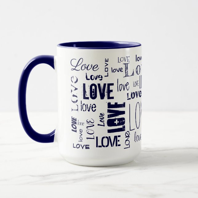 Mug AMOUR ! Texte bleu typographique (Gauche)
