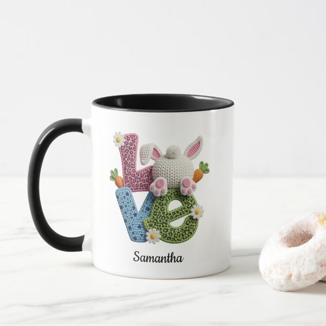 Mug Amour Typographie Lapin de Pâques Crochet Nom (Avec donut)