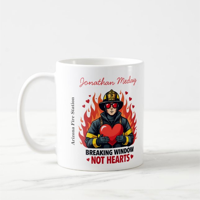 Mug Amour unique de pompier Texte noir et rouge (Gauche)