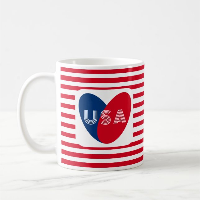 Mug Amour USA Patriotique Rouge Bleu Bleu Coeur amusan (Gauche)