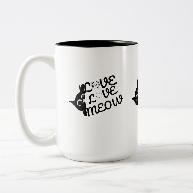 Mug Amoureux de Chat Mignon, Amour Meow Tasse à Ca (Gauche)