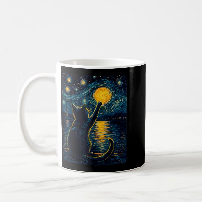 Mug Amoureux de chats noirs Nuit étoilée Vincent Van G (Gauche)