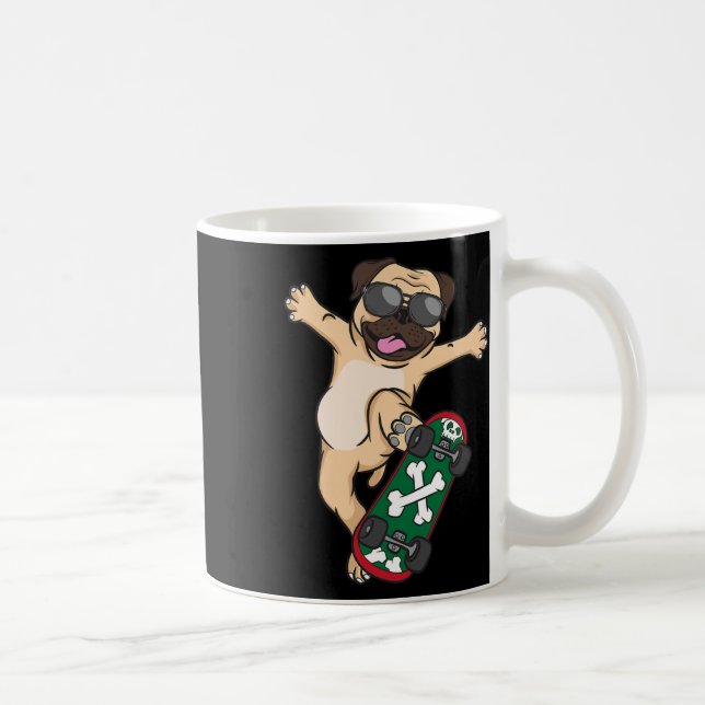 Mug Amoureux de chien de skateboard Pug Drôle de chiot (Droite)