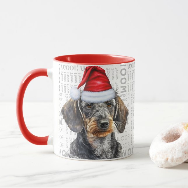Mug Amoureux de Dachshund à poil dur Noël Fêtes (Avec donut)
