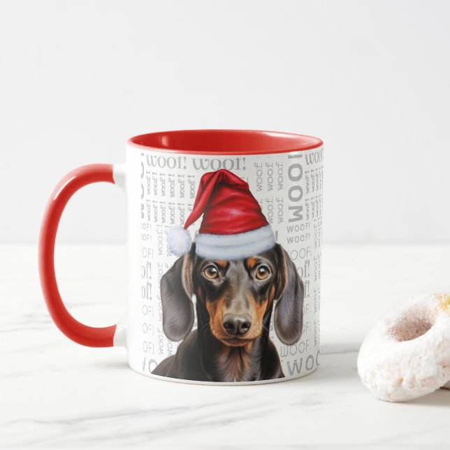 Mug Amoureux de Dachshund Lisse Mignon Noël Fêtes (Avec donut)