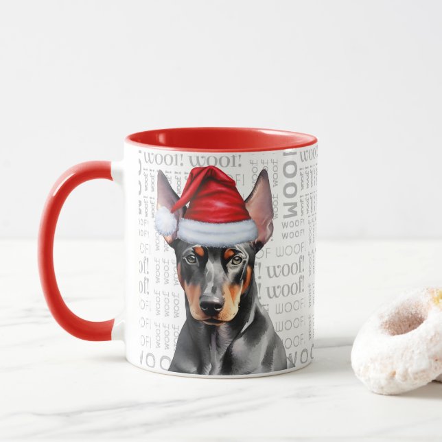 Mug Amoureux de Doberman Pinscher mignon Noël Vacances (Avec donut)