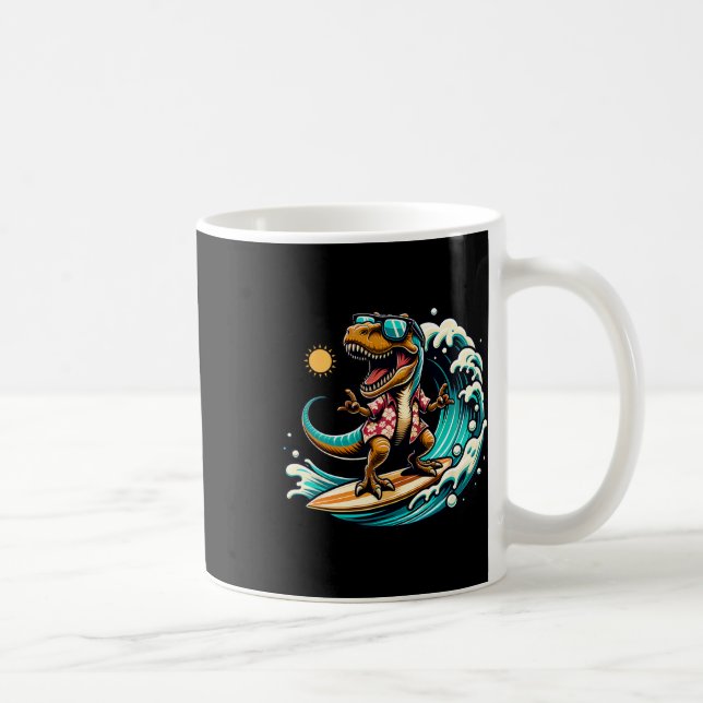 Mug Amoureux de la plage T-rex dinosaure faisant du su (Droite)
