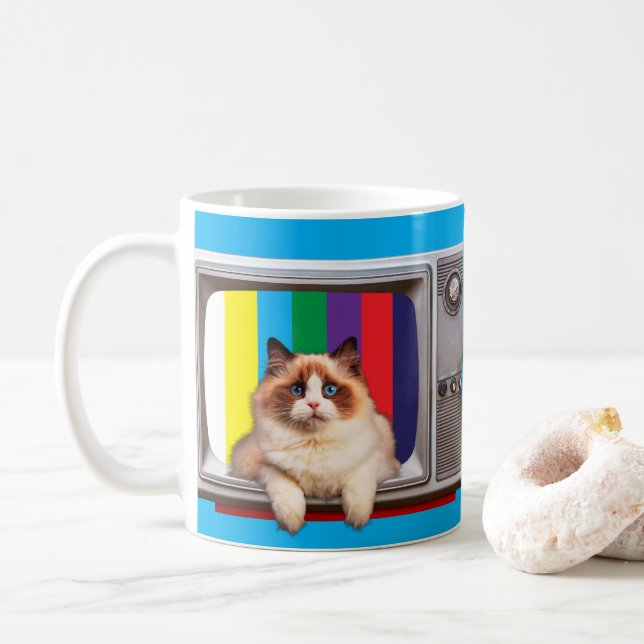 Mug Amoureux de les chats de télévision de chat, Obser (Avec donut)