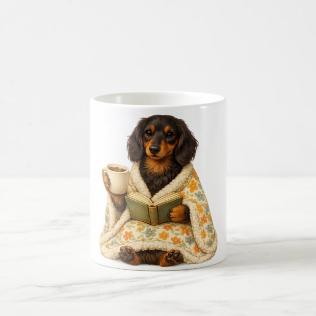 Mug Amoureux de livres de café Teckel — Teckel de lect (Centre)