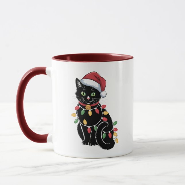Mug Amoureux des chats noir Noël Kitten Cadeau Chat Ma (Gauche)