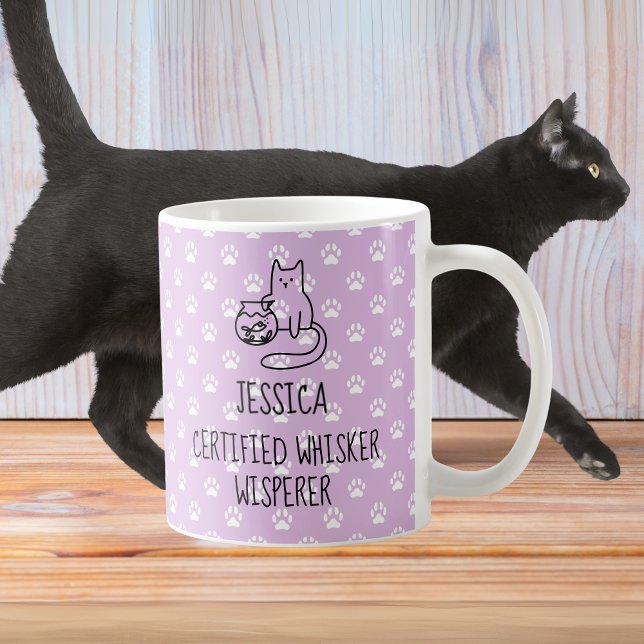 Mug Amoureux des chats personnalisé Whisker Whisperer  (Certified Whisker Whisperer Personalized Cat Lover Coffee Mug)