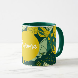 Mug Amoureux des chats vert et jaune personnalisé Anni