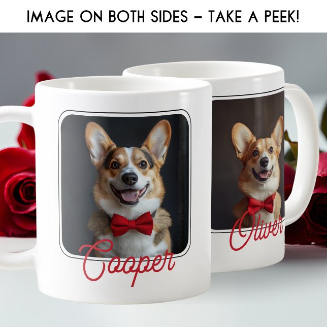 Mug Amoureux des chiens à deux photos Valentine's Day  (Two-Photo Dog Lover Valentine's Day Minimalist Coffee Mug)