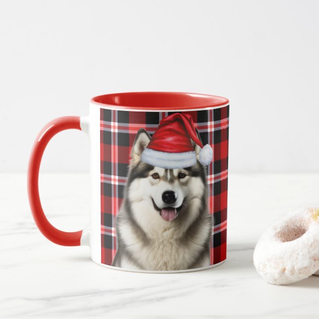Mug Amoureux des chiens Alaskan Malamute Holiday Plaid (Avec donut)