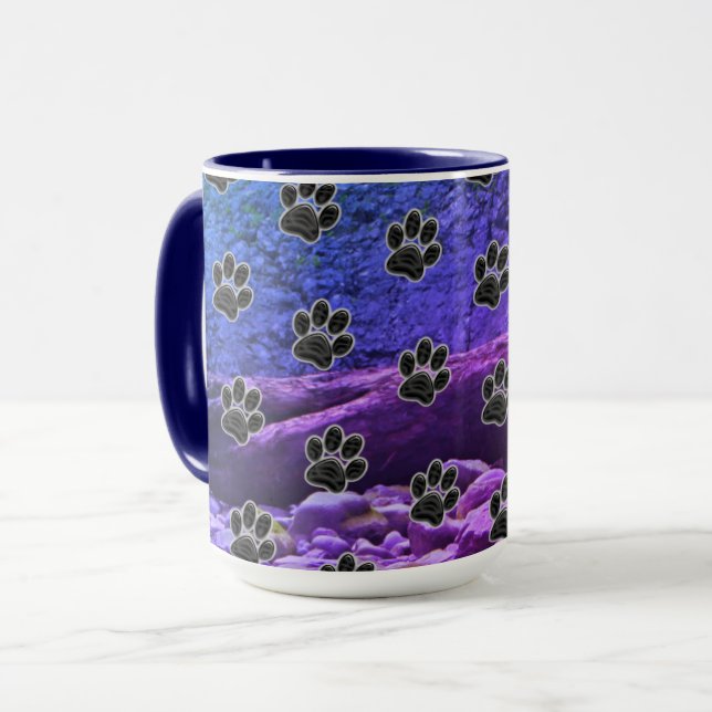 Mug Amoureux des chiens Blue Purple Clouds Black Puppy (Devant gauche)